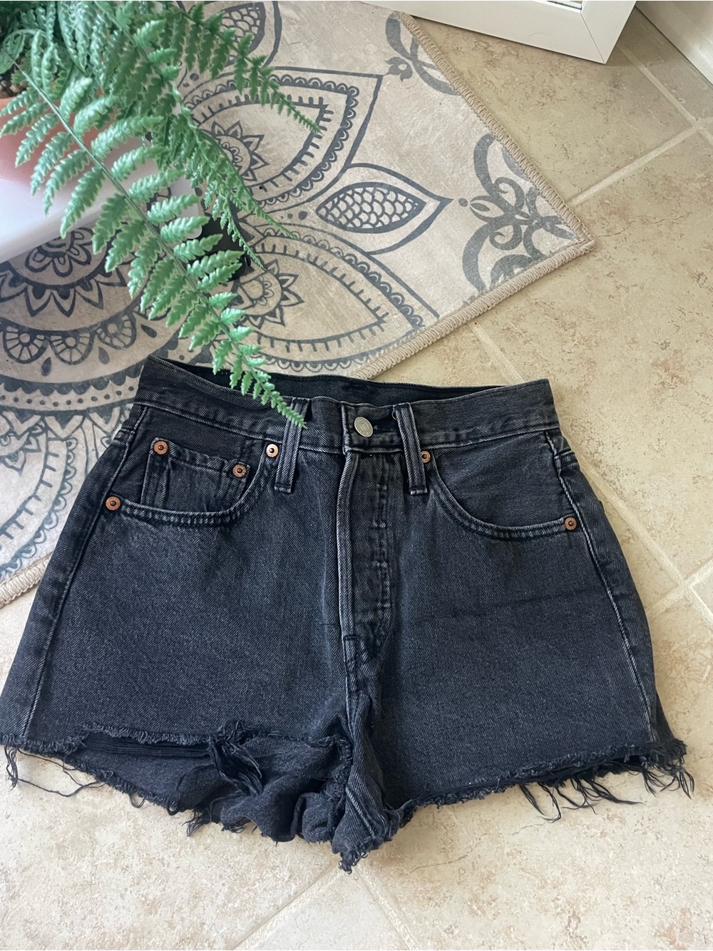 Levi's Black High-Rise Cutoff Denim Shorts